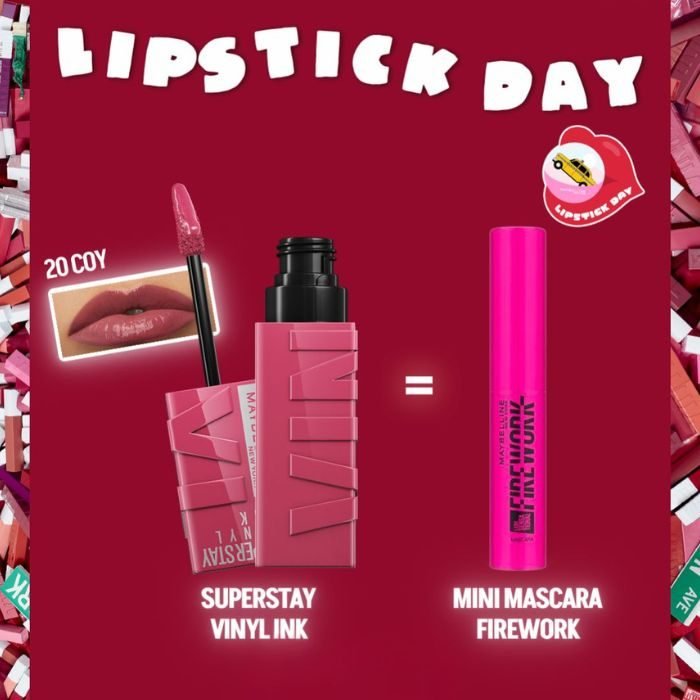 MAYBELLINE OFFRE BRILLANT A LEVRES SUPERSTAY VINYL INK + MINI MASCARA FIREWORK OFFERT